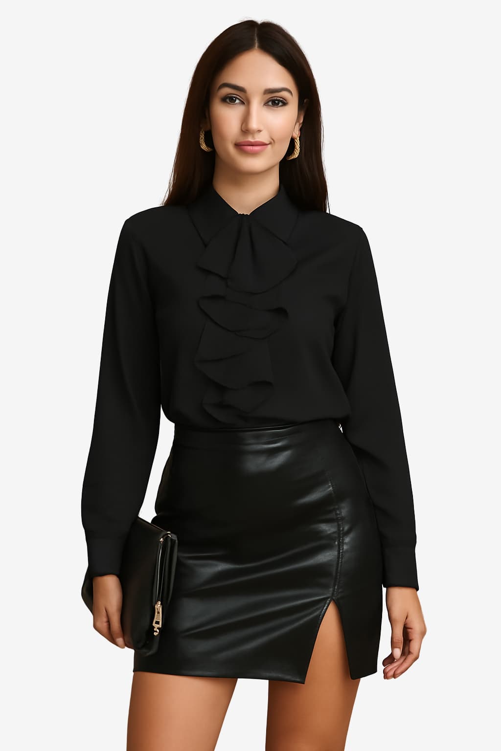 Women's White Ruffled High - Neck Blouse