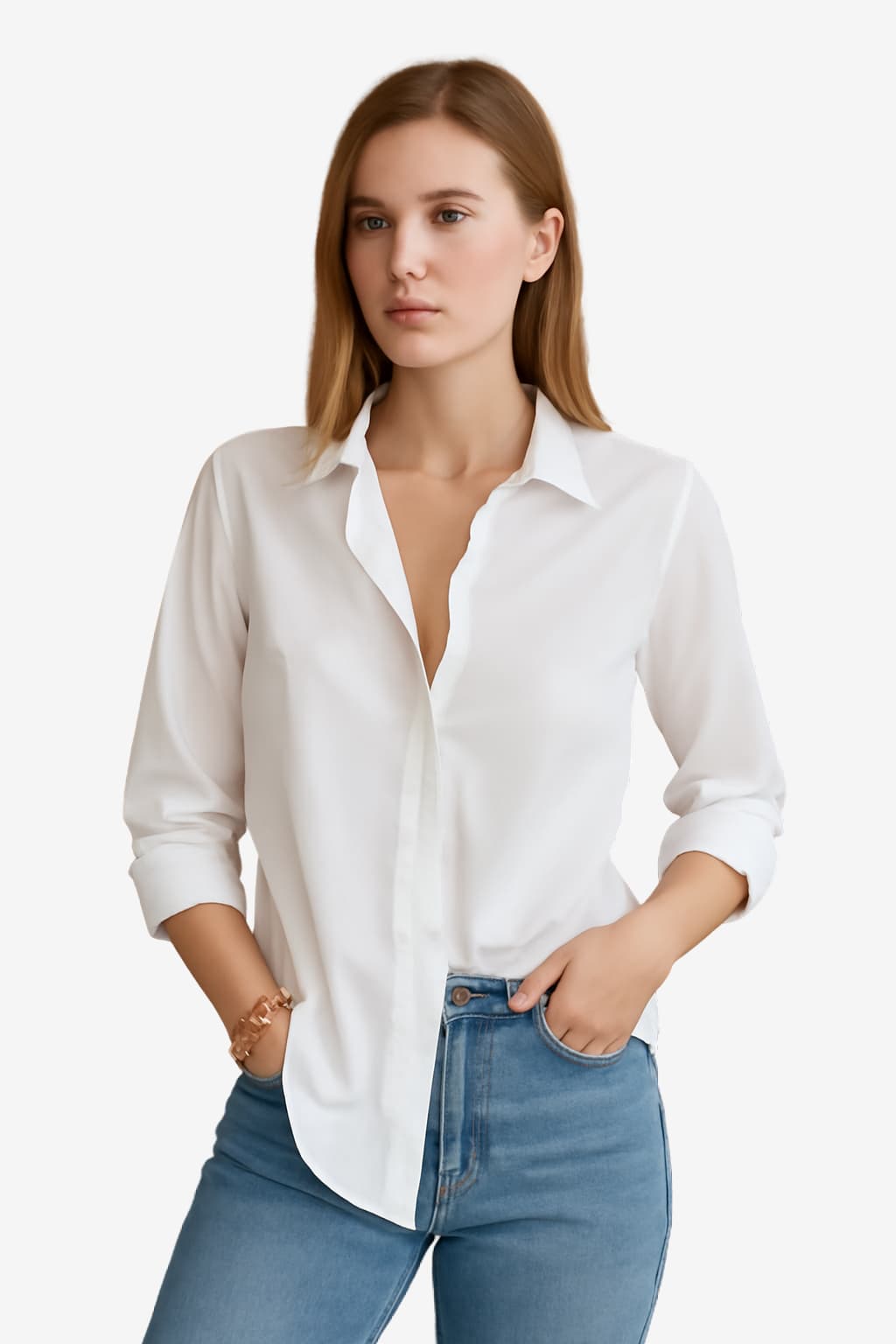 Women's Long Sleeve White Button - Down Blouse