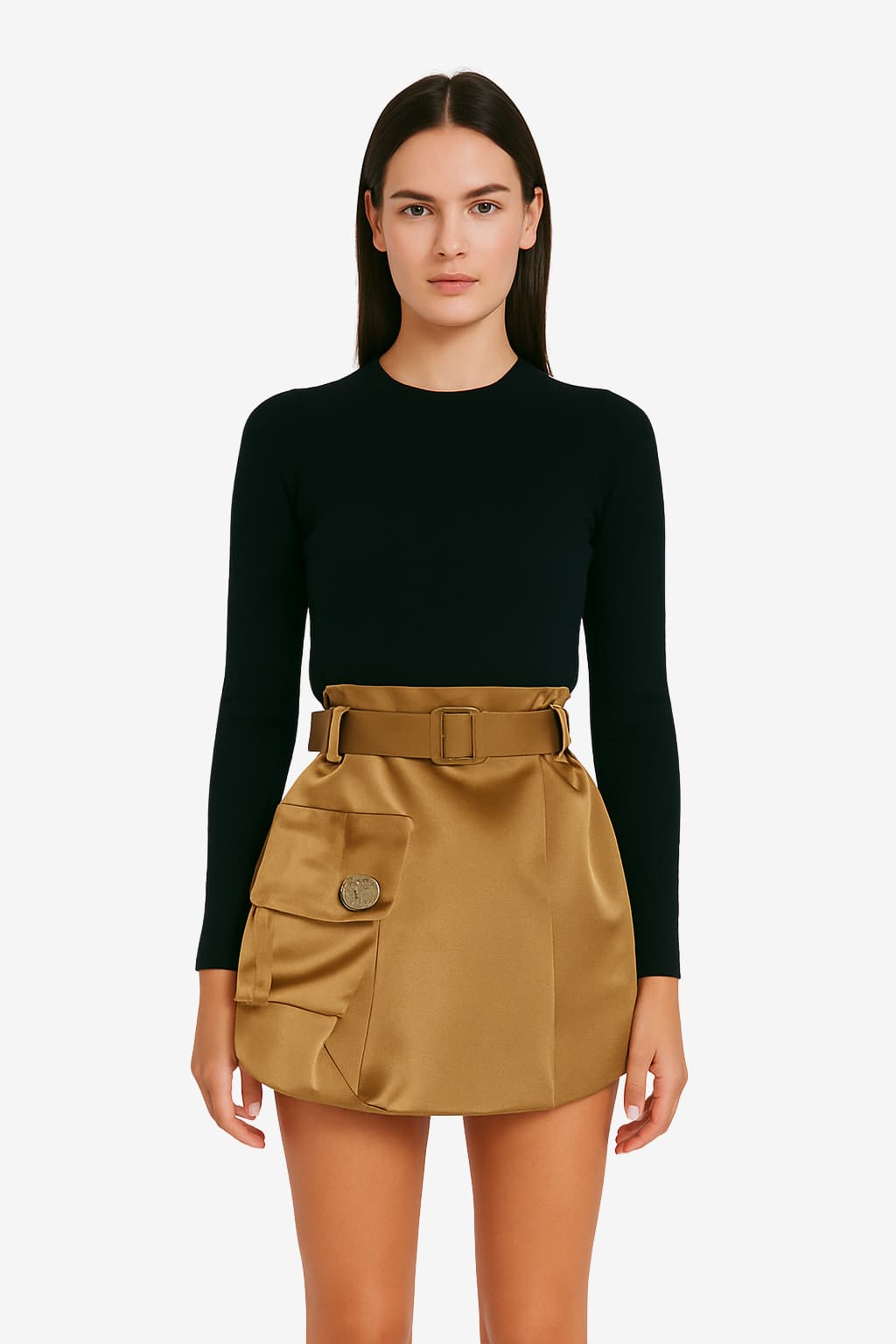 Women's Asymmetrical Ruched Mini Skirt High-Waisted Loose Fit