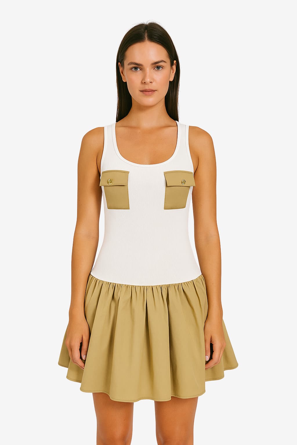 Women's  Patchwork Sleeveless Mini Dress Slim Fit Casual Jersey Fabric