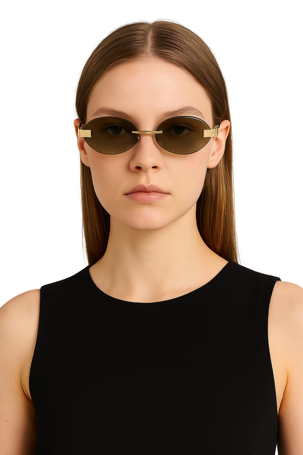 Women’s Oval Metal Sunglasses Gradient Green Lens