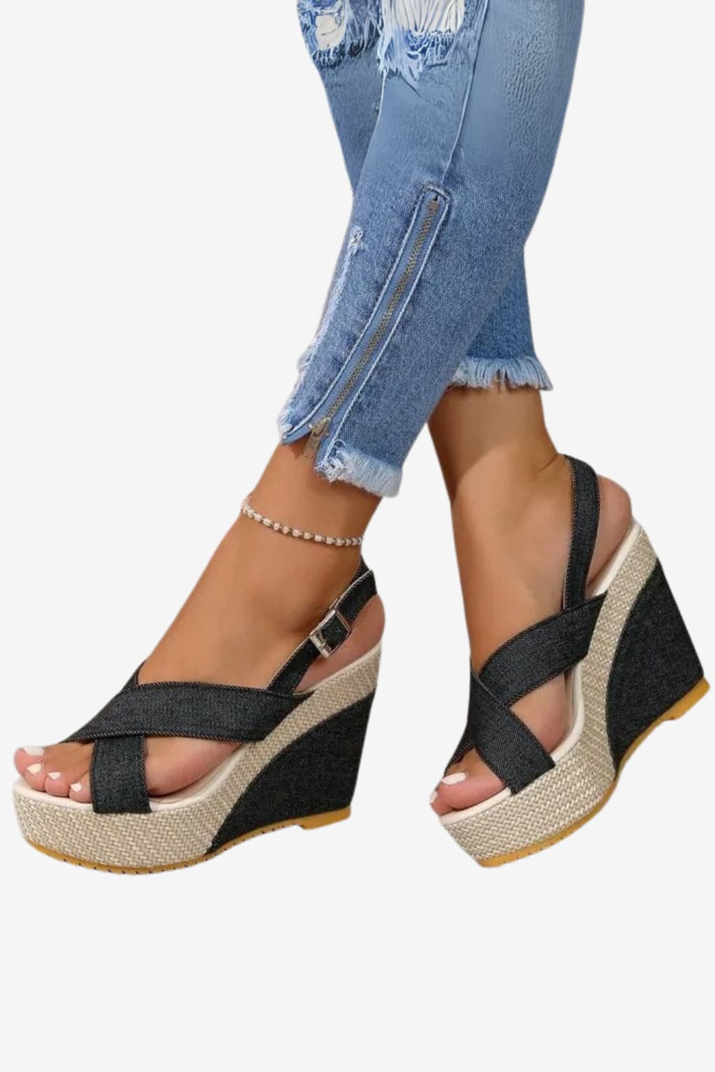 Women’s Wedge Sandals Open Toe Denim Summer Heels