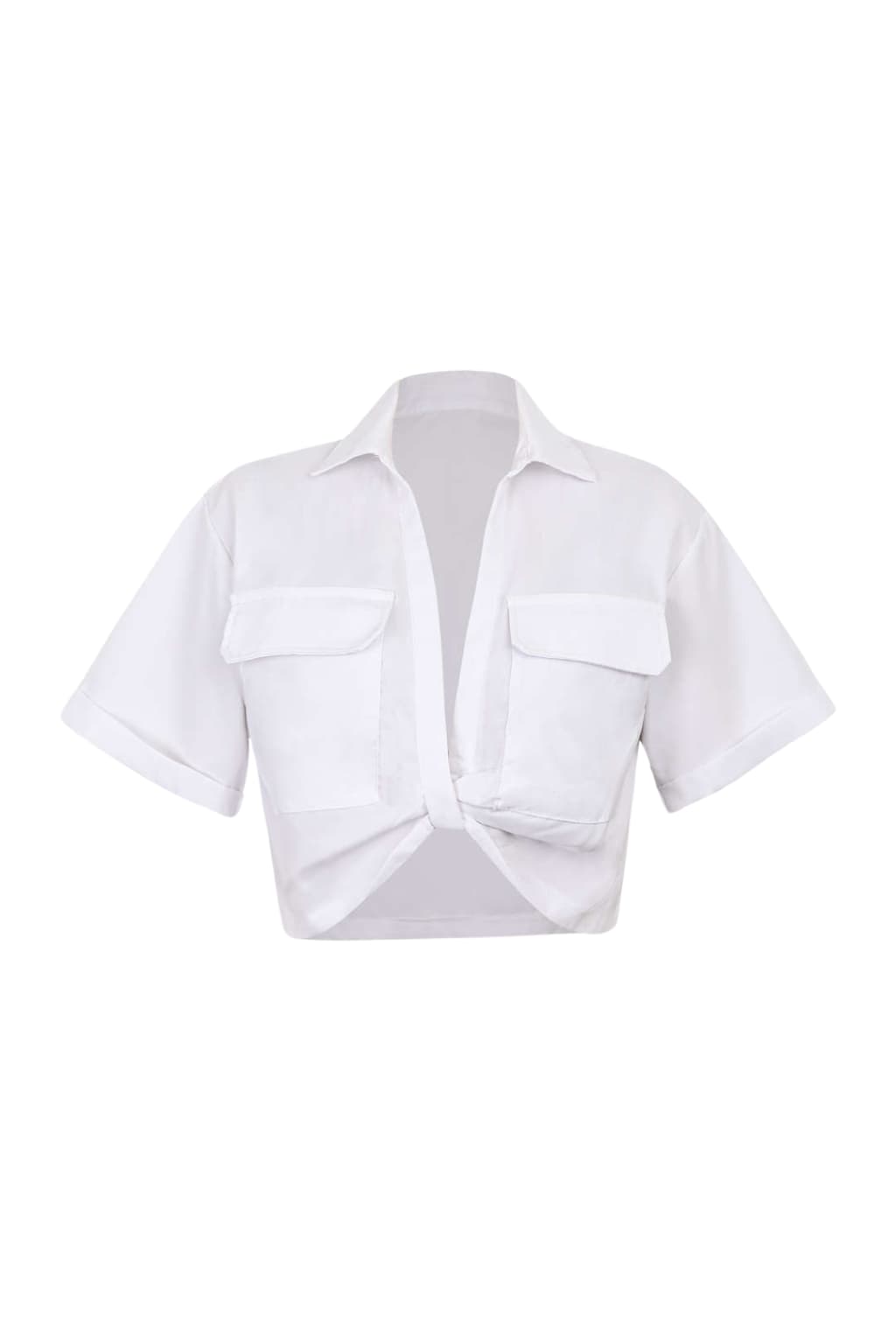 Women’s Cropped Shirt with Flap Pockets Short Sleeve