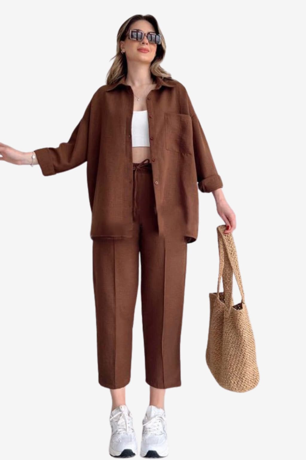 Women’s Loungewear Set Oversized Shirt &amp; Wide-Leg Trousers
