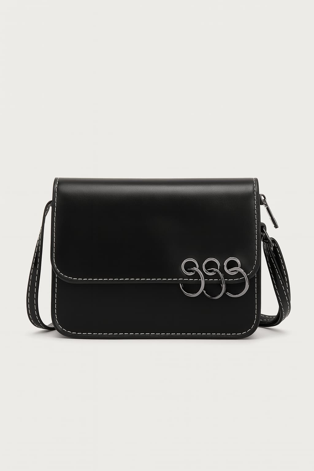 Women's Black Faux Leather O-Ring Small Crossbody Shoulder Bag