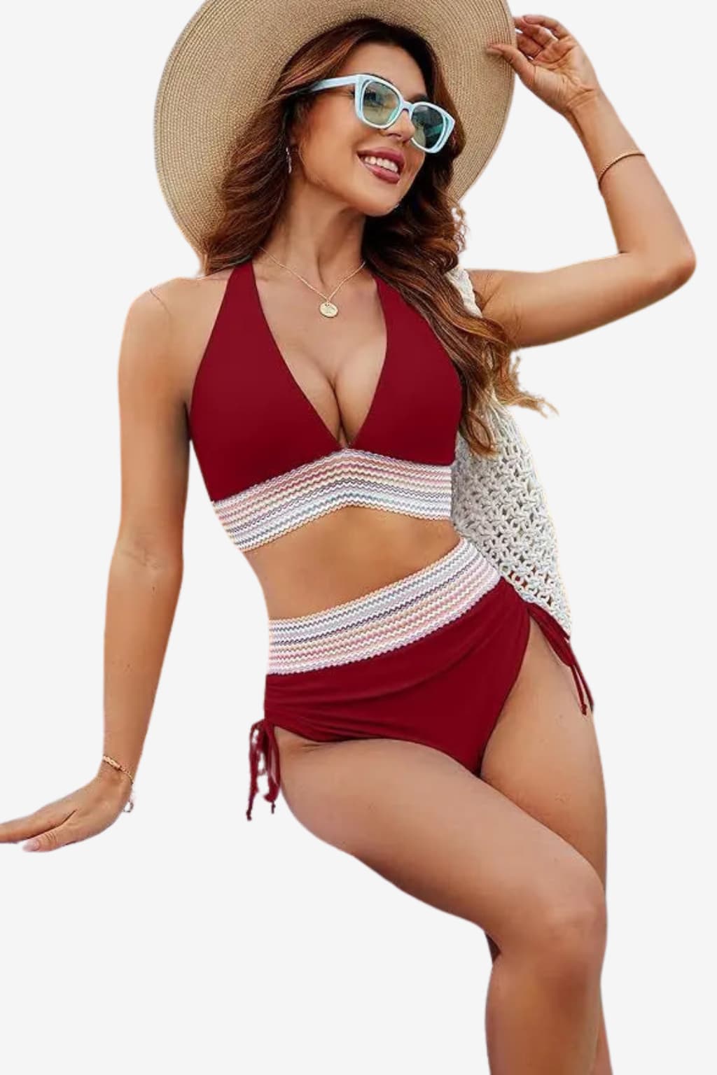 Women's High Waist Bikini Adjustable Straps Moulded Cups