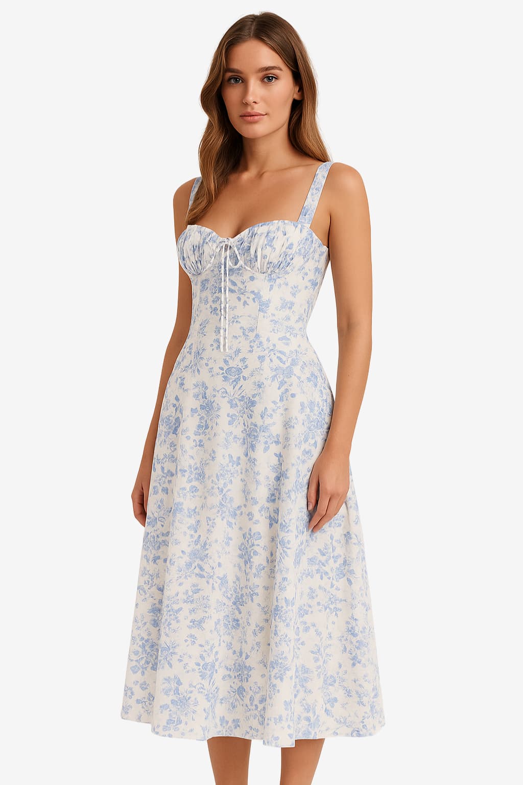 Women’s Floral Corset Midi Dress with Sweetheart Neck