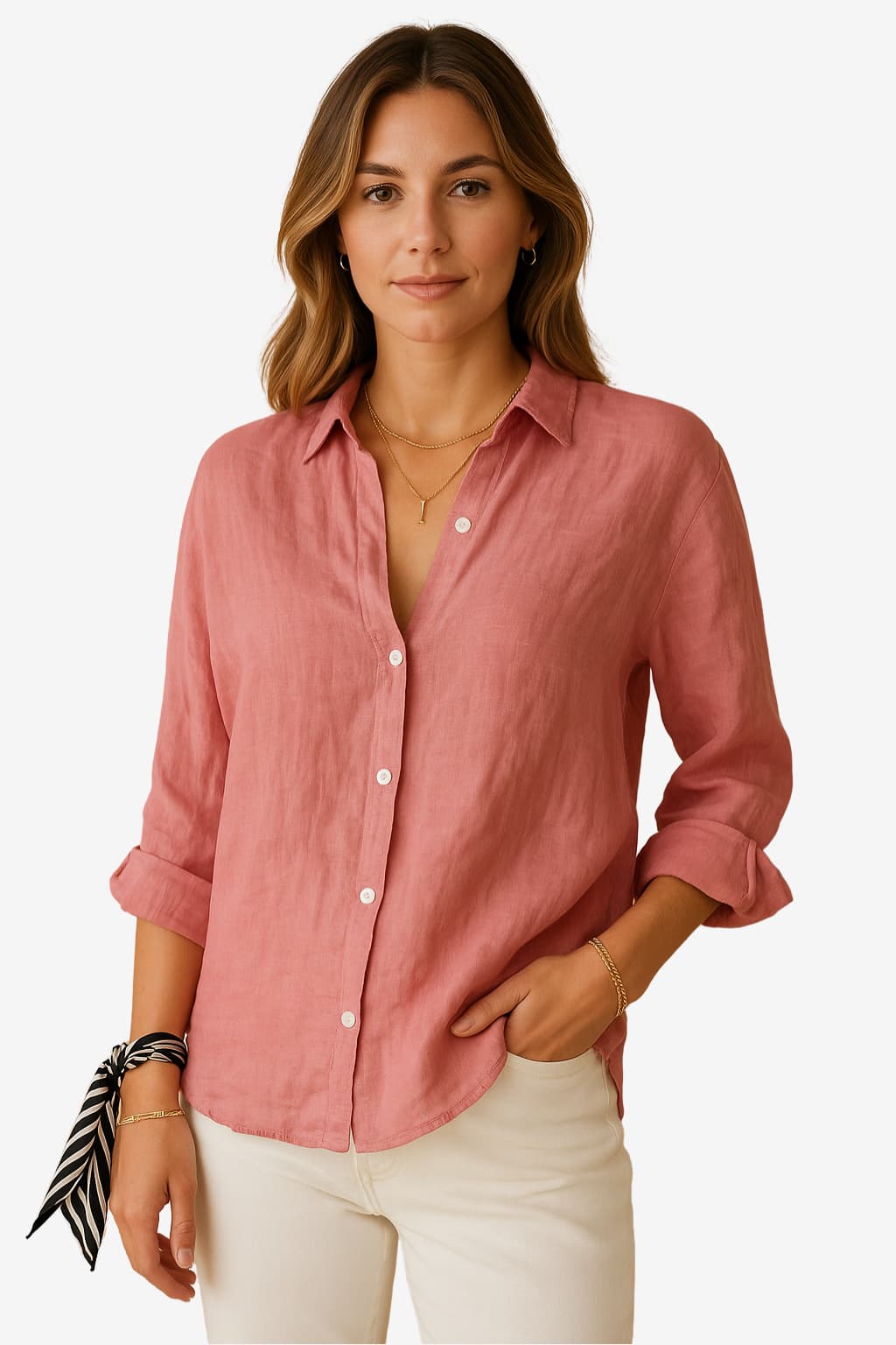 Women’s Linen Button-Up Shirt Long Sleeve Relaxed Fit