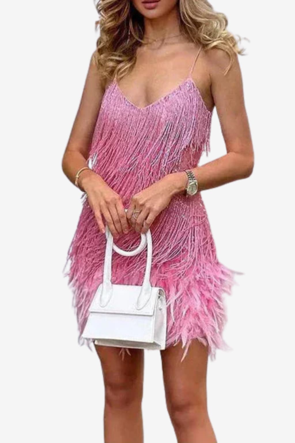 Women’s Sequin Fringe Mini Dress V-Neck Party Wear