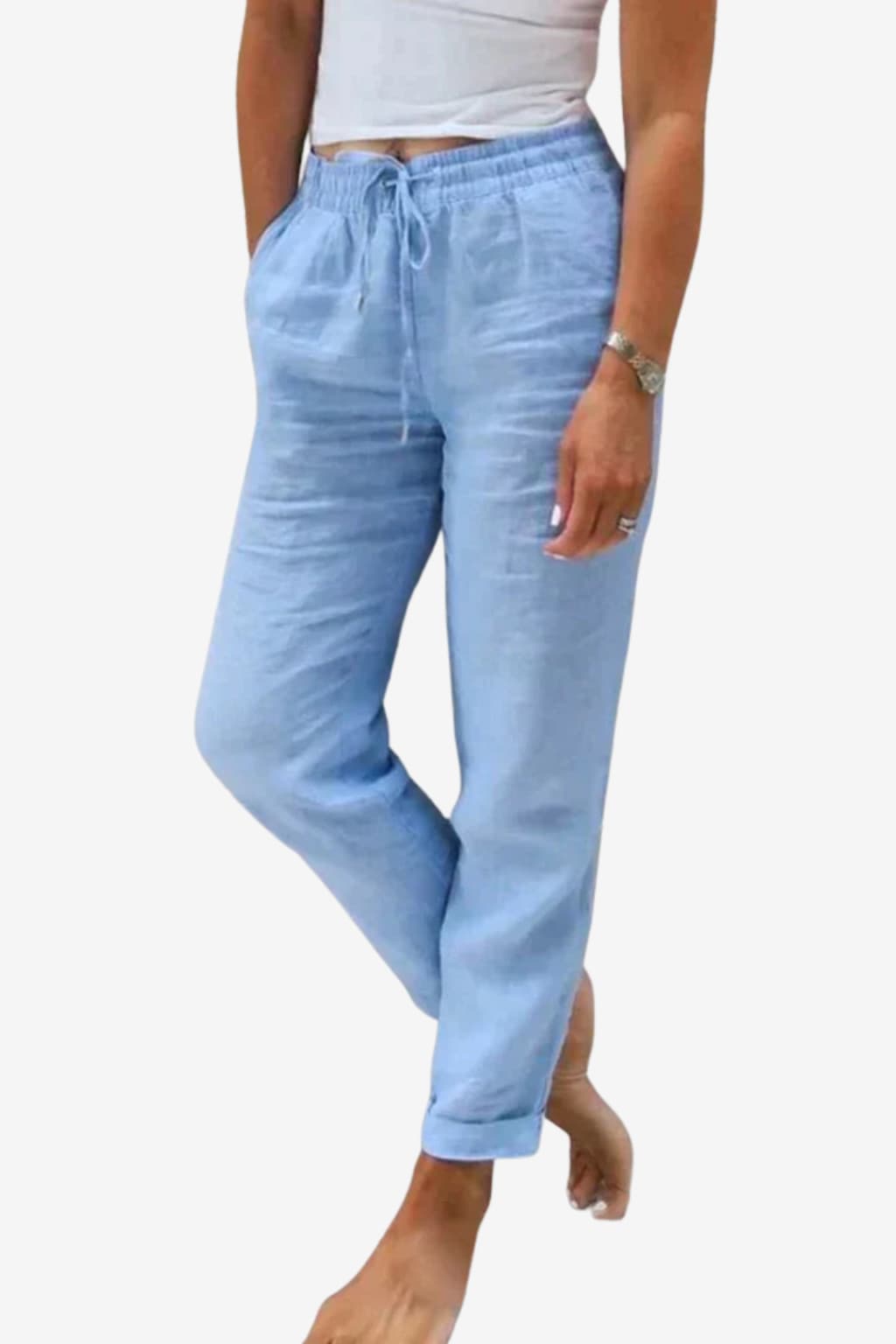 Women's Linen Trousers Loose Fit Elastic Waist Drawstring