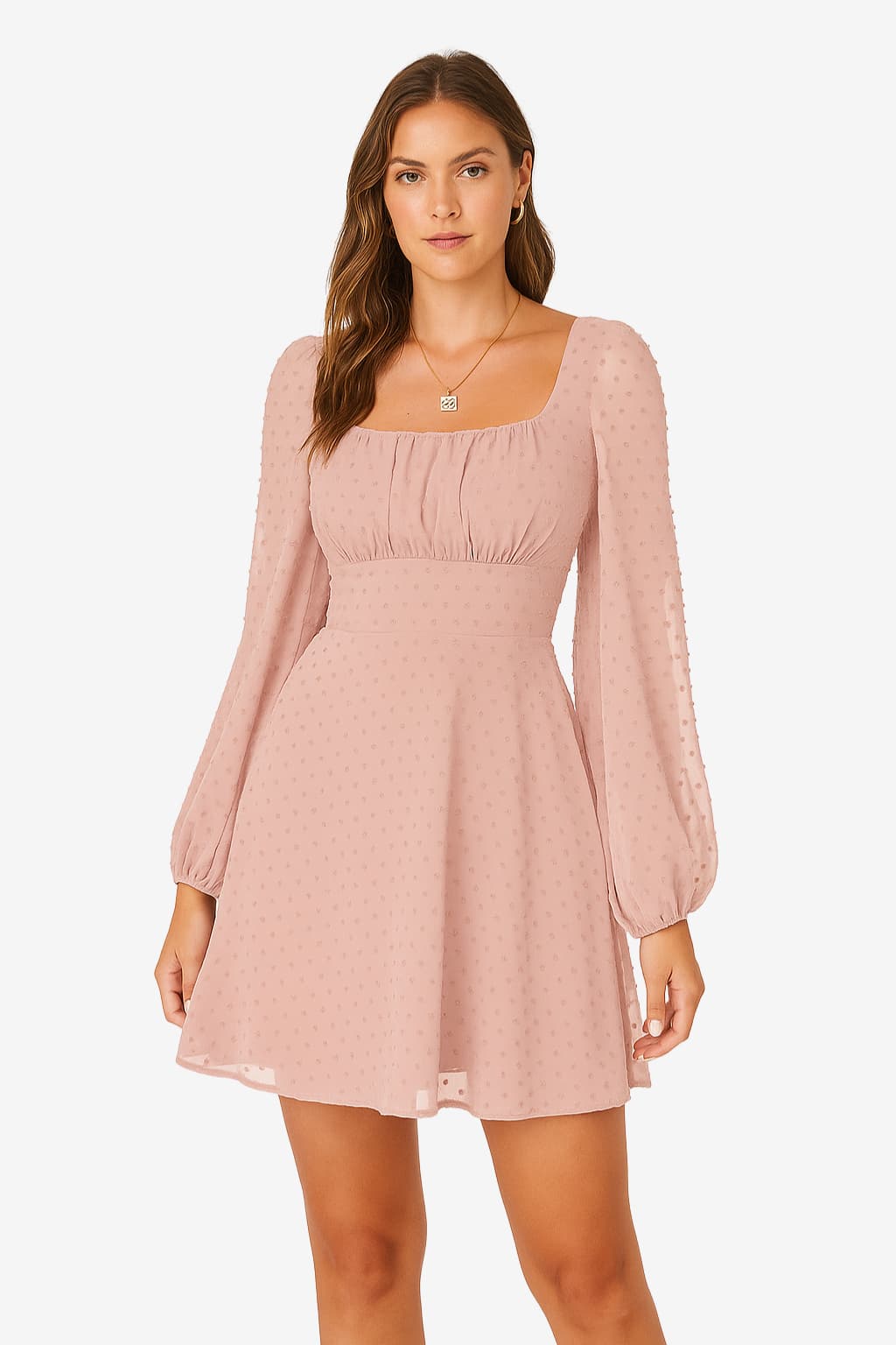 Women's A-line Mini Dress with Onion Pattern and Long Sleeves