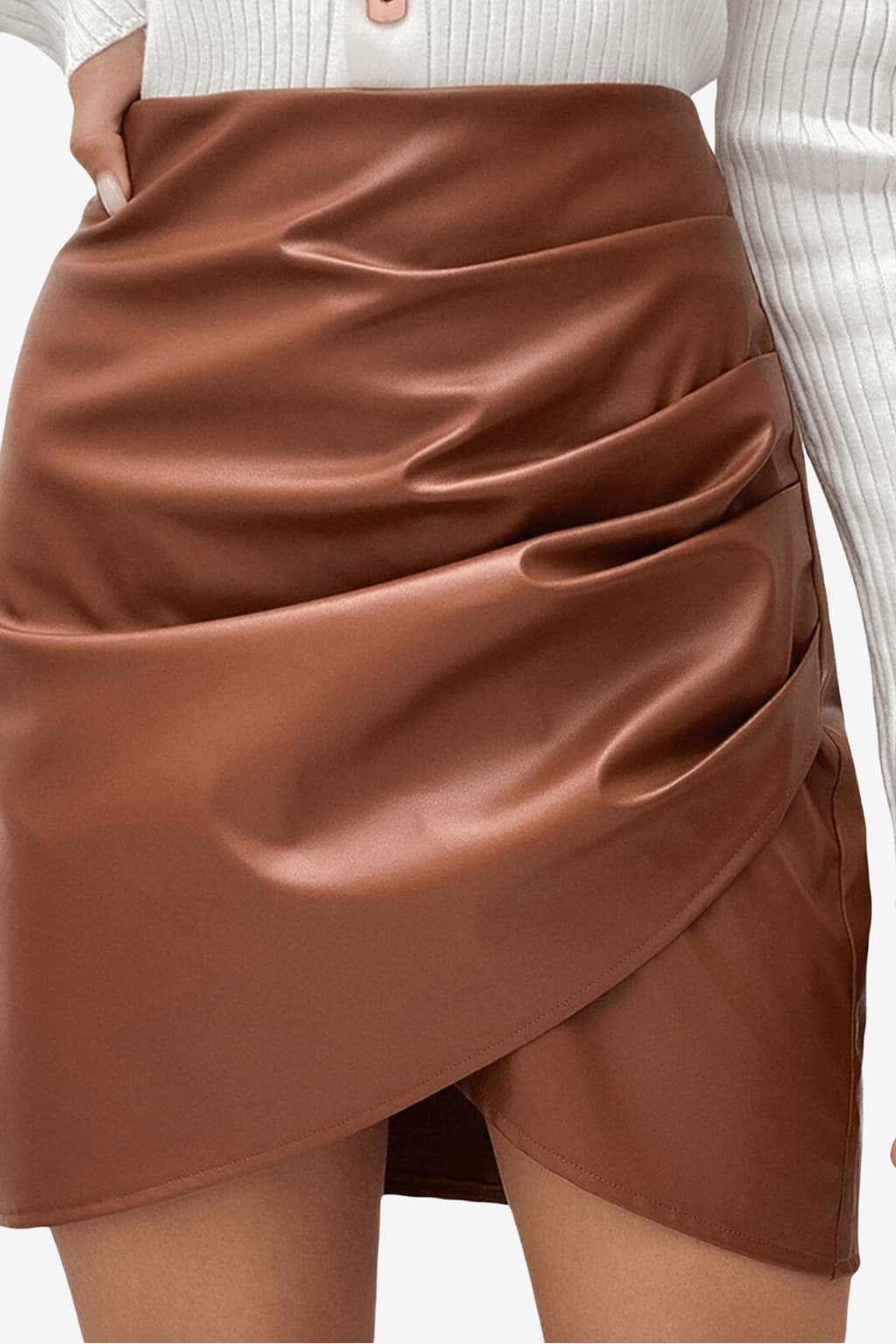 Women’s High-Waist Faux Leather Mini Skirt Ruched Slit