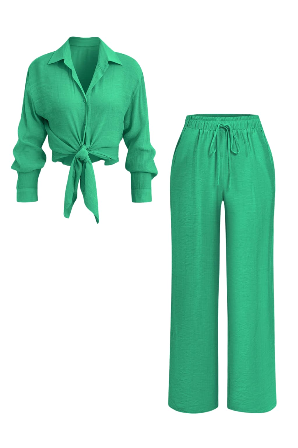 Women’s Tie Front Shirt &amp; Wide Leg Trousers Set