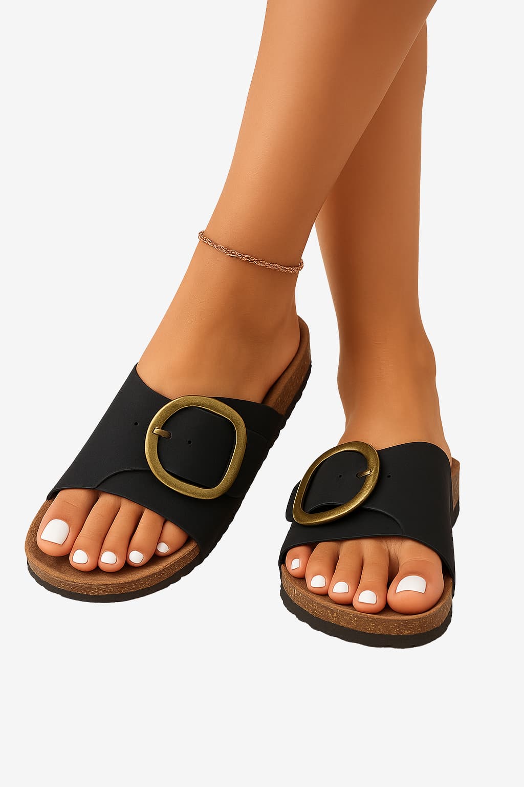 Women’s Slip-On Sandals with Buckle and Open Toe
