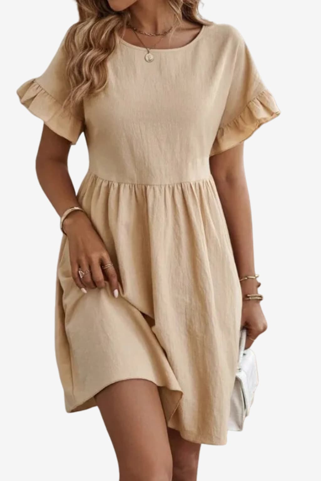 Women's Mini A-Line Dress Short Sleeve Lightweight Linen