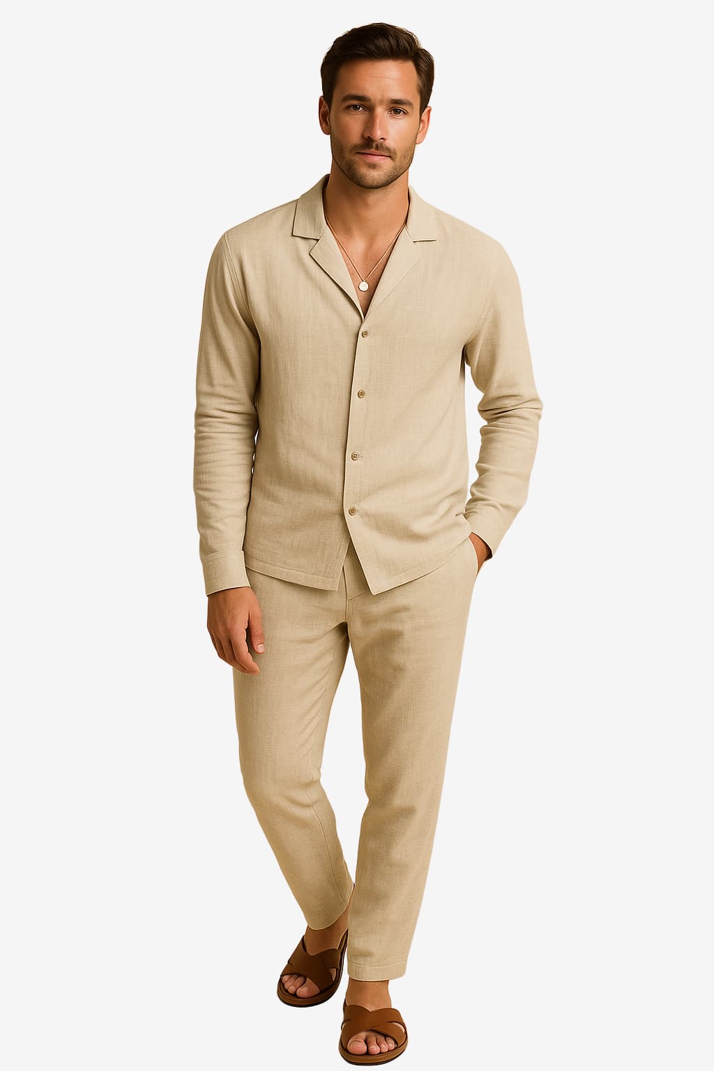 Men's Linen Blend Shirt &amp; Trouser Set Relaxed Fit