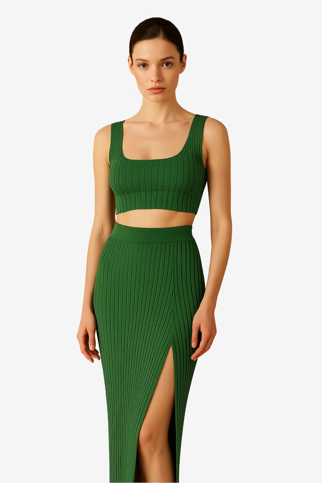 Women’s Ribbed Knit Midi Skirt Set High Waist Sleeveless