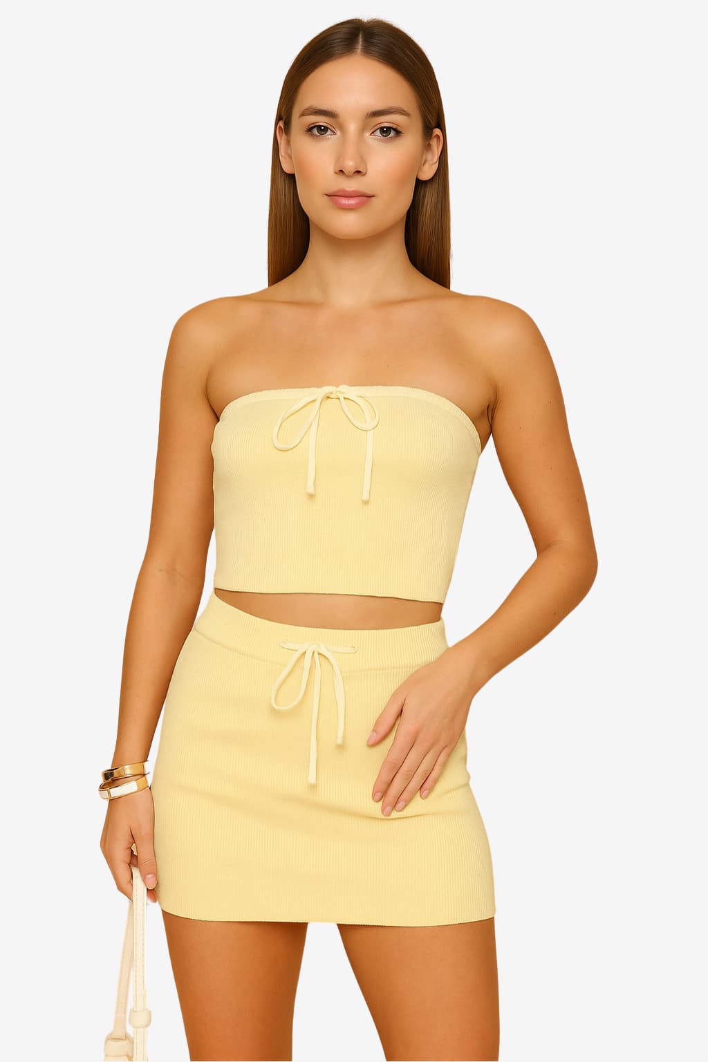 Women’s Ribbed Knit Mini Skirt Set with Lace Trim