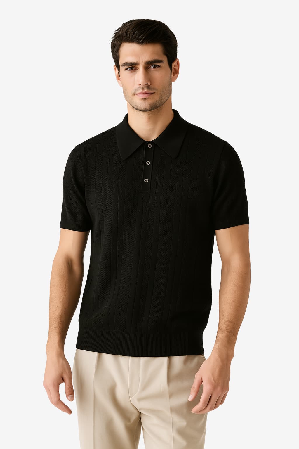 Men’s Knitted Polo Shirt Short Sleeve Textured Fit