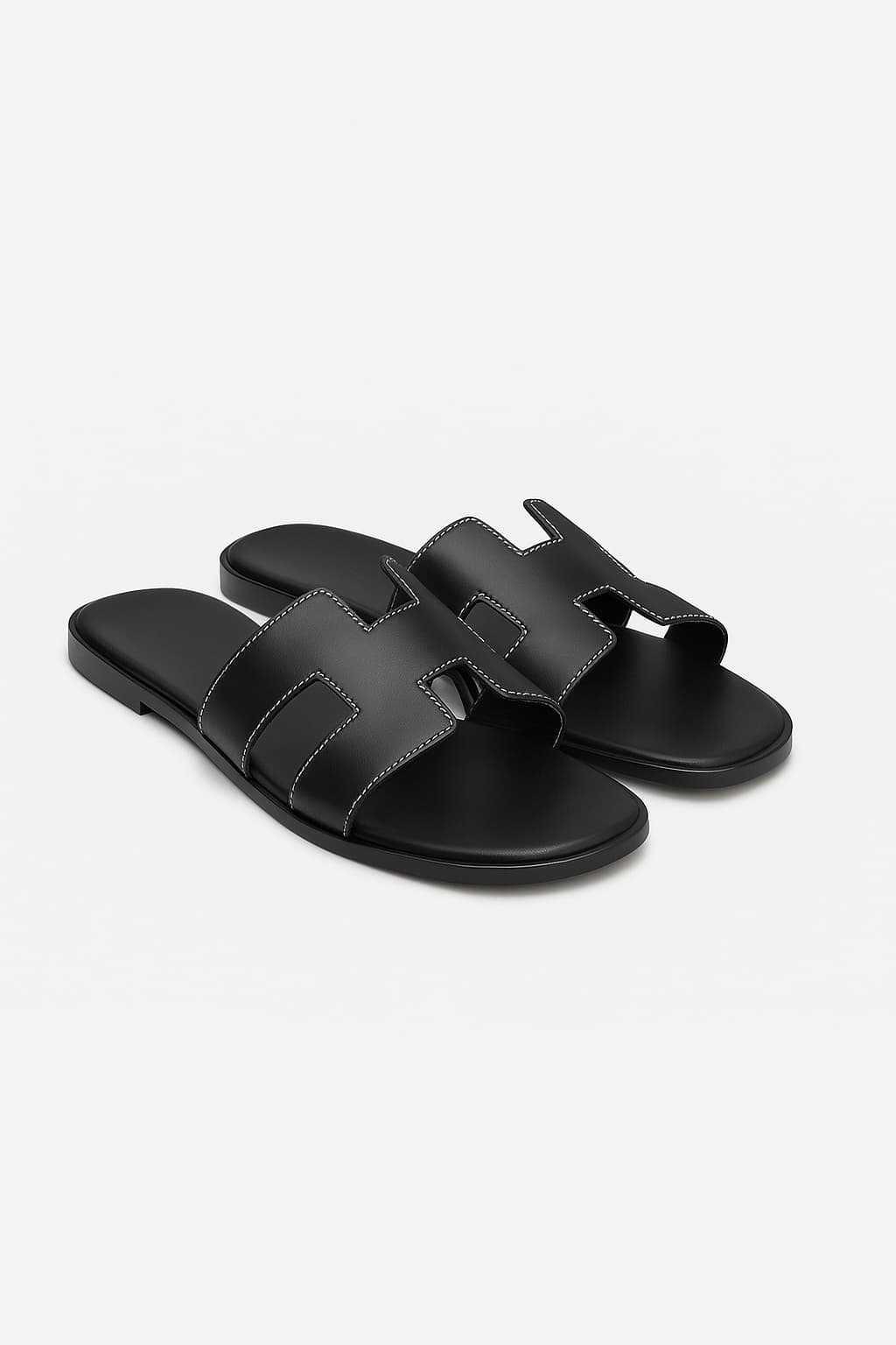 Women's Leather Flat Sandals H Cutout Slip-On Summer