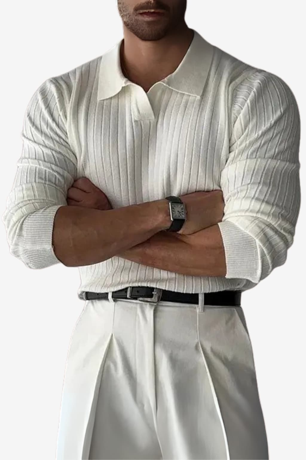 Men’s Long Sleeve Knitted Polo Shirt Ribbed Collar Fit