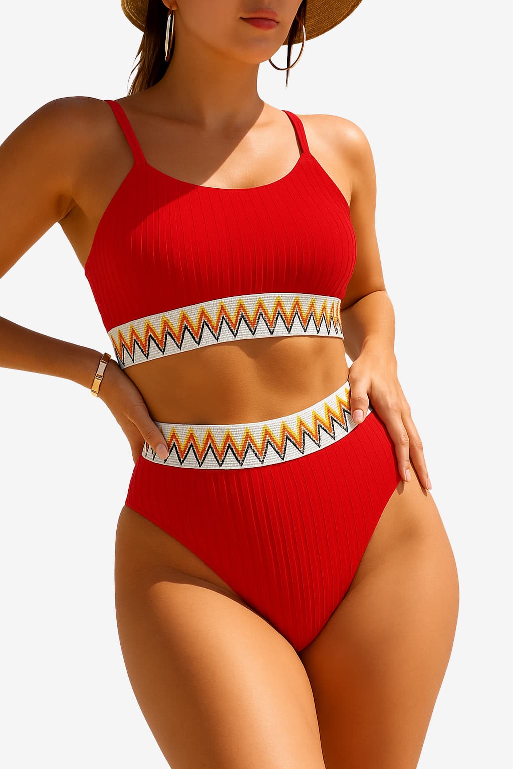 Women’s Ribbed Two-Piece Bikini with Adjustable Straps
