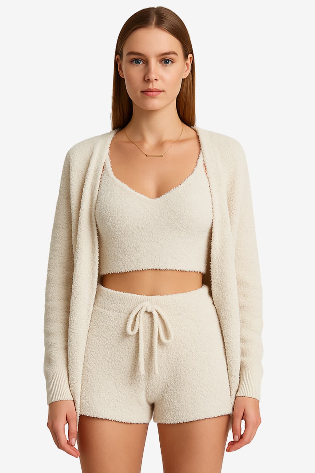 Women’s Three Piece Velvet Pyjama Set with Crop Top