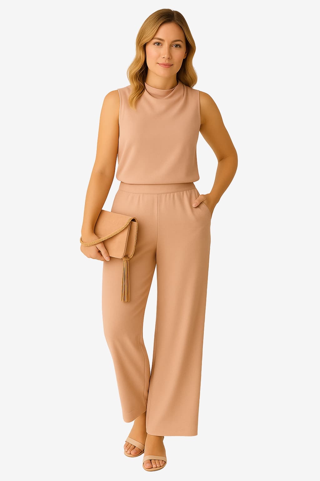 Women’s Sleeveless Jumpsuit Wide Leg Round Neck