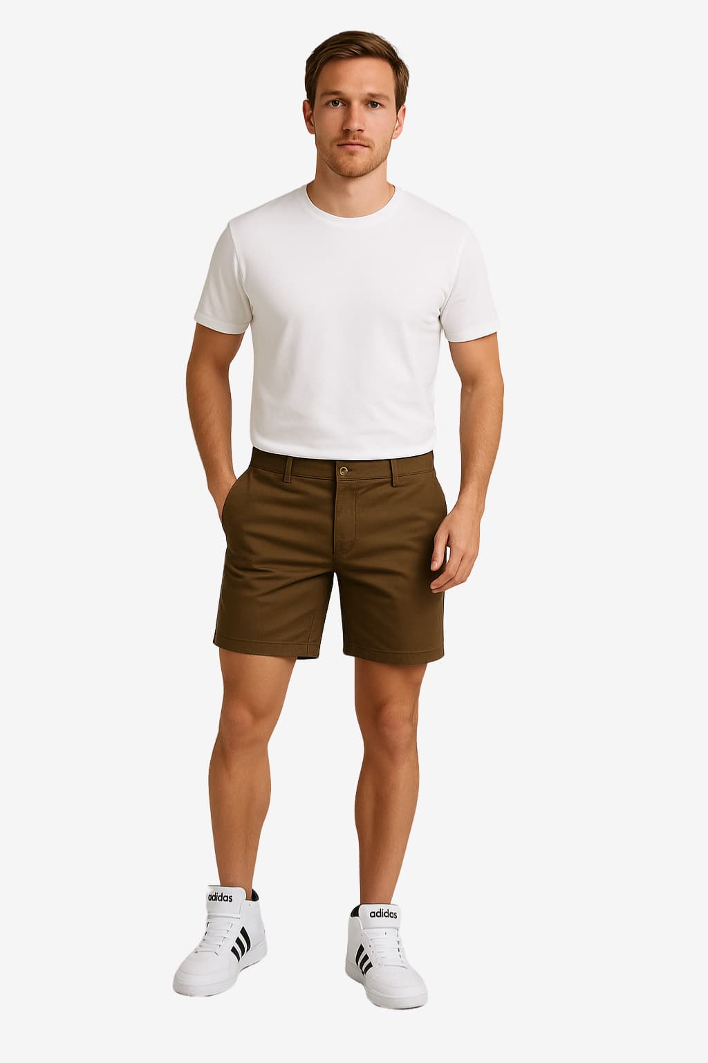 Men's Khaki Cotton Chino Shorts, Knee - Length Summer Casual