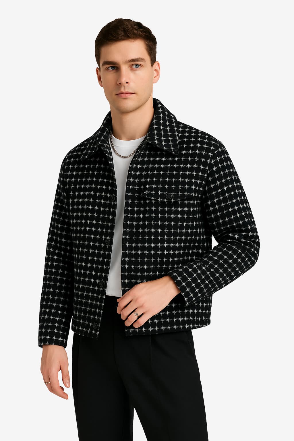 Men’s Check Shirt Jacket Long Sleeve Button Up