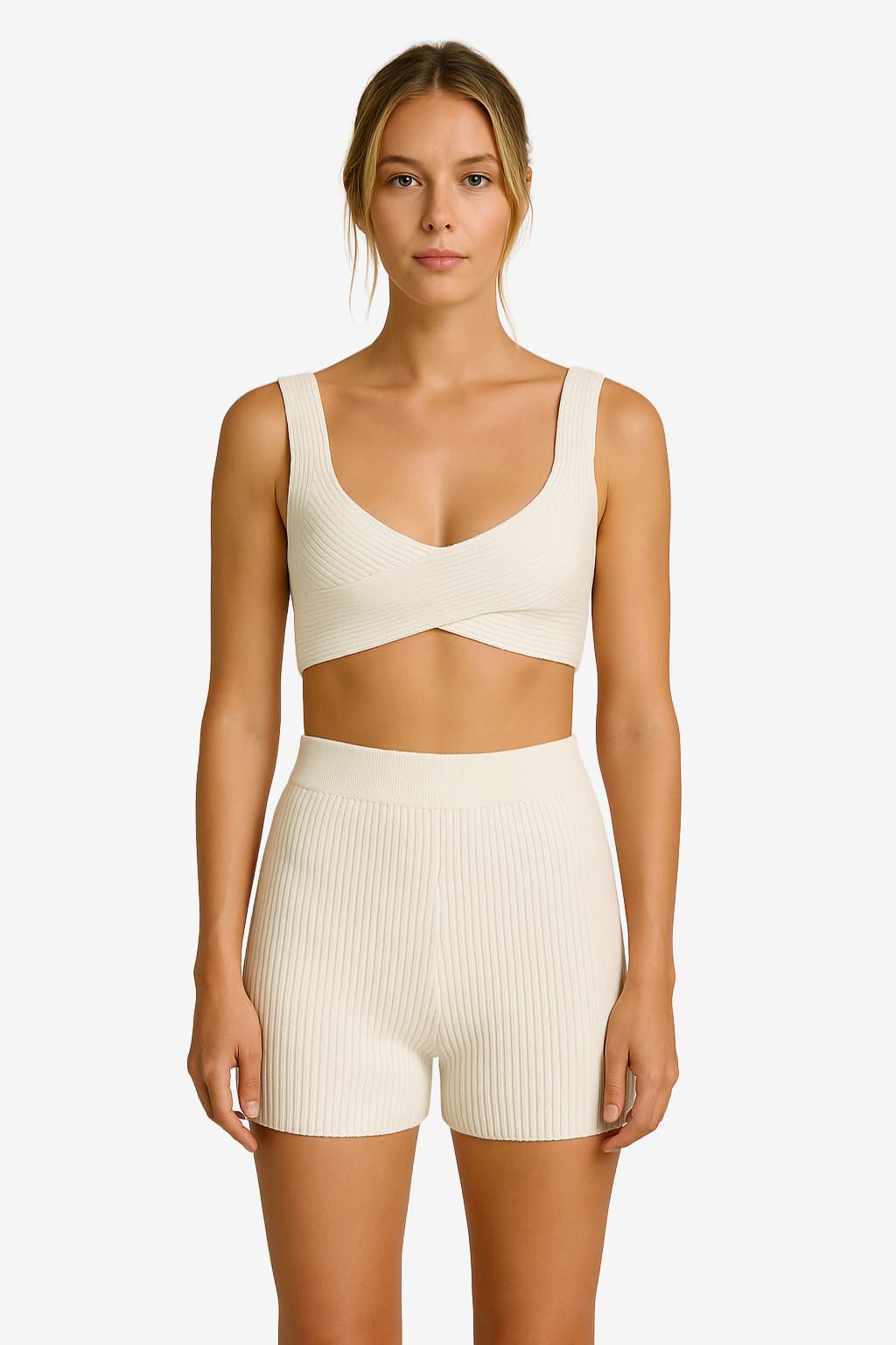 Women’s Knit Bikini Set with Wrap Top and High Waist Shorts