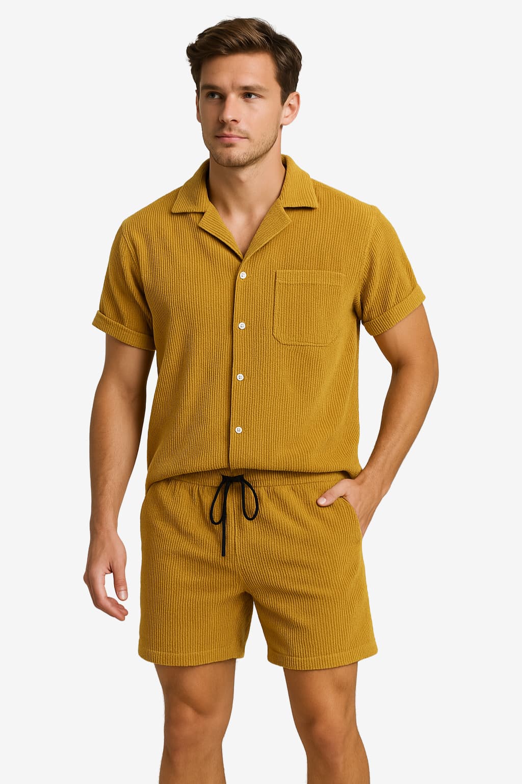 Men's Waffle-Knit Lounge Set - Short-Sleeve Shirt &amp; Shorts