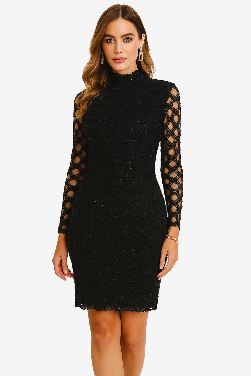Women's Black Lace Long Sleeve Mini Evening Dress