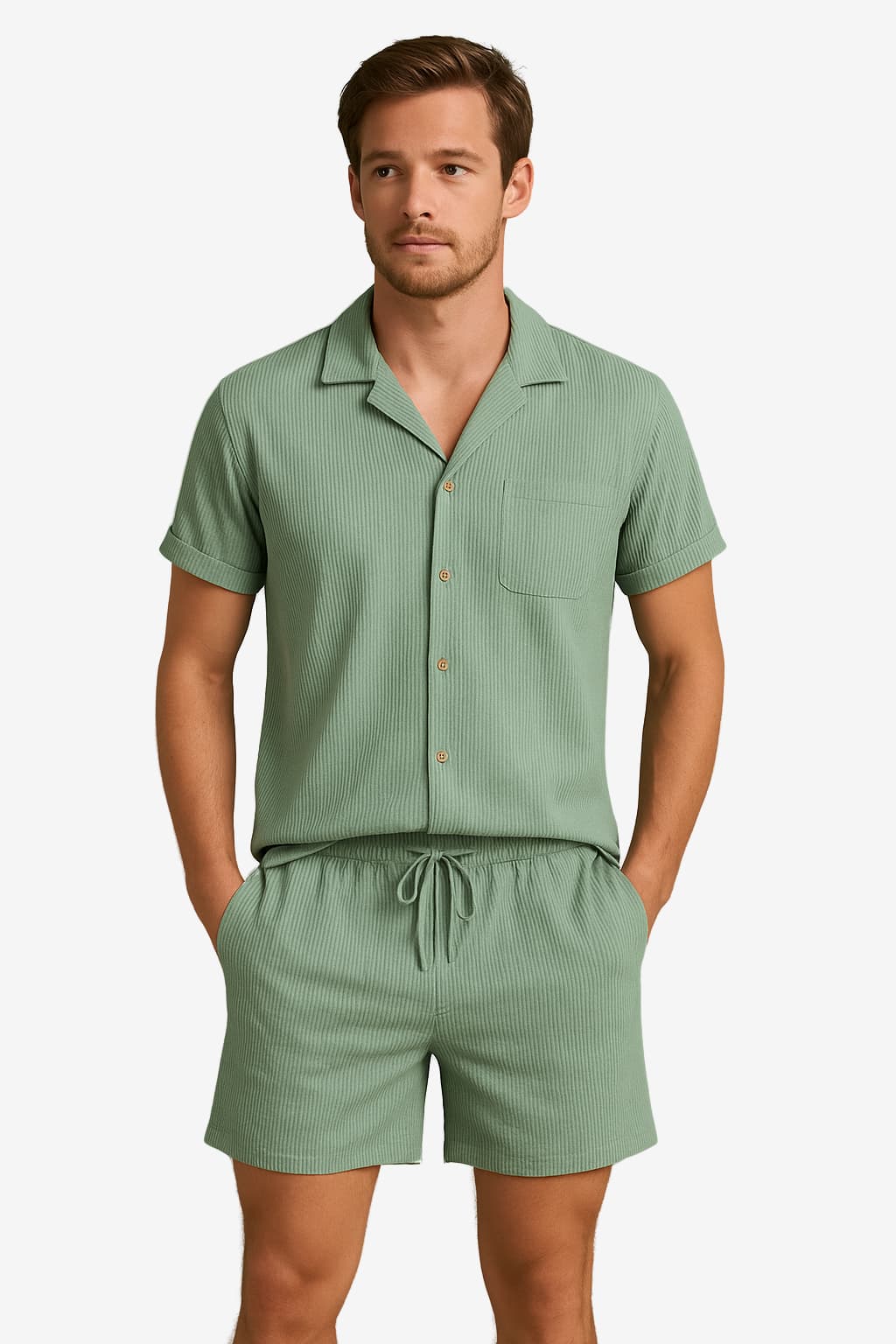 Men's Corduroy Short-Sleeve Shirt &amp; Shorts Set - Relaxed Fit