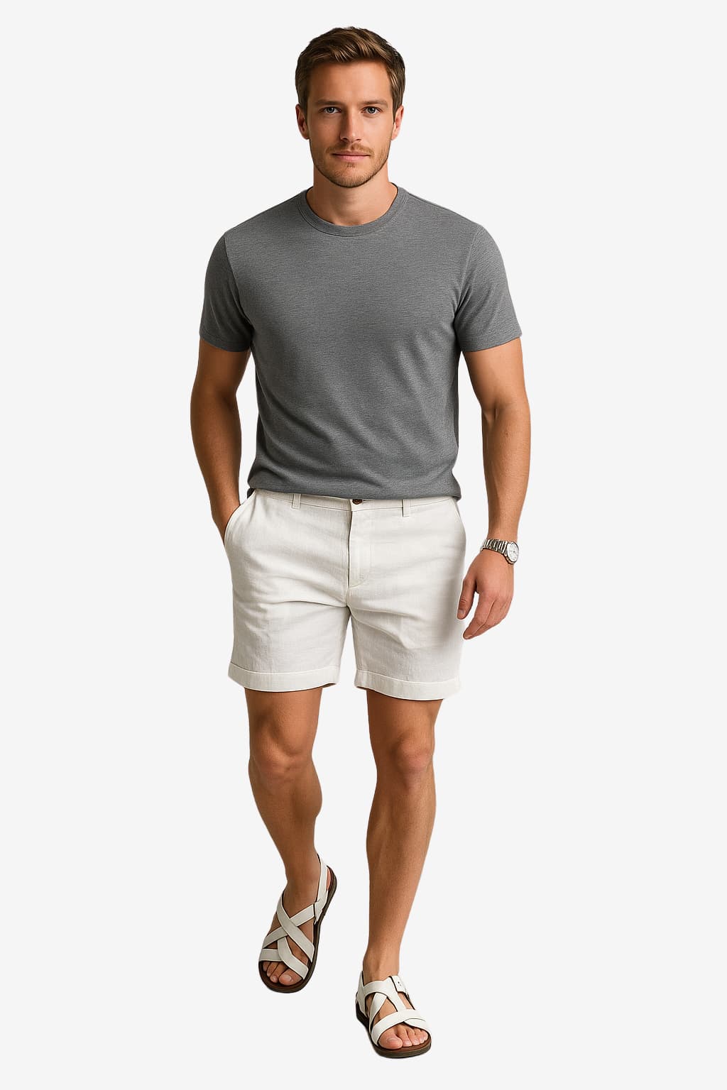 Men's Linen Shorts Relaxed Fit Mid-Thigh Cuffed Hem Casual