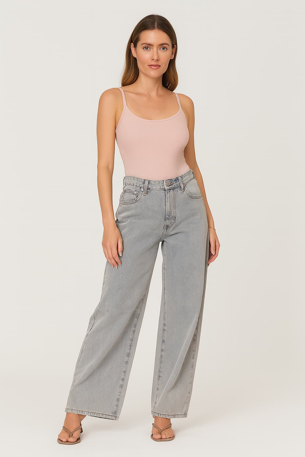 Women's Low-Rise Wide-Leg Jeans Light Wash Bow Pocket Detail