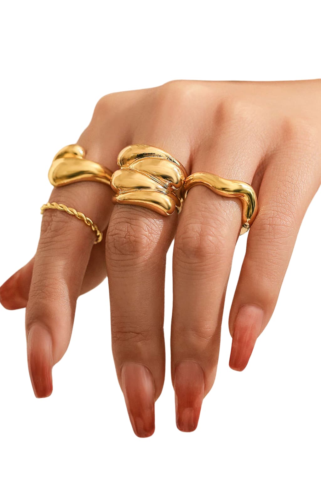 Women’s Gold Metal Ring Set 4 Piece Layered Style