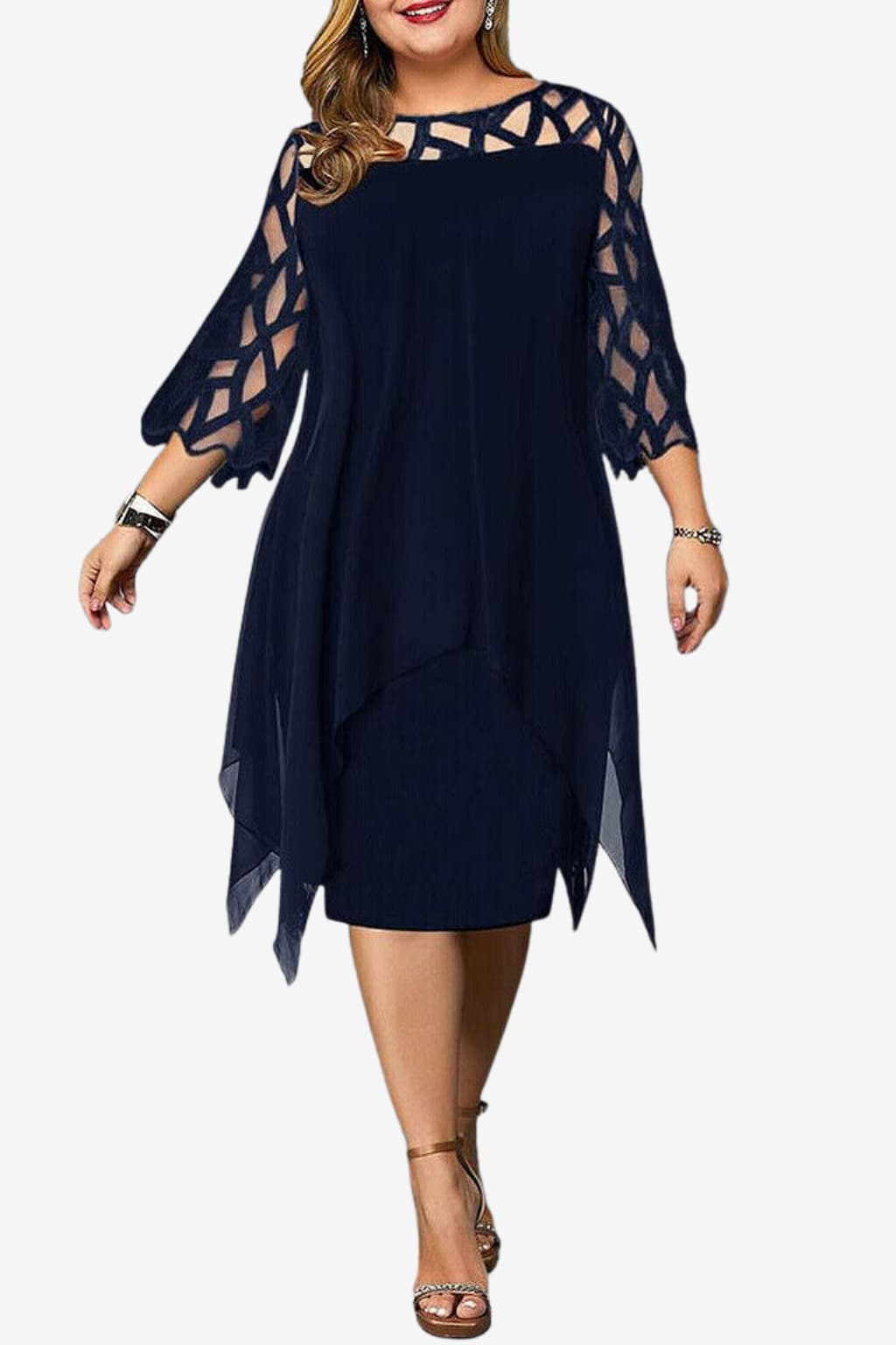 Women’s V-Neck Midi Dress Short Sleeve Flowy Fit