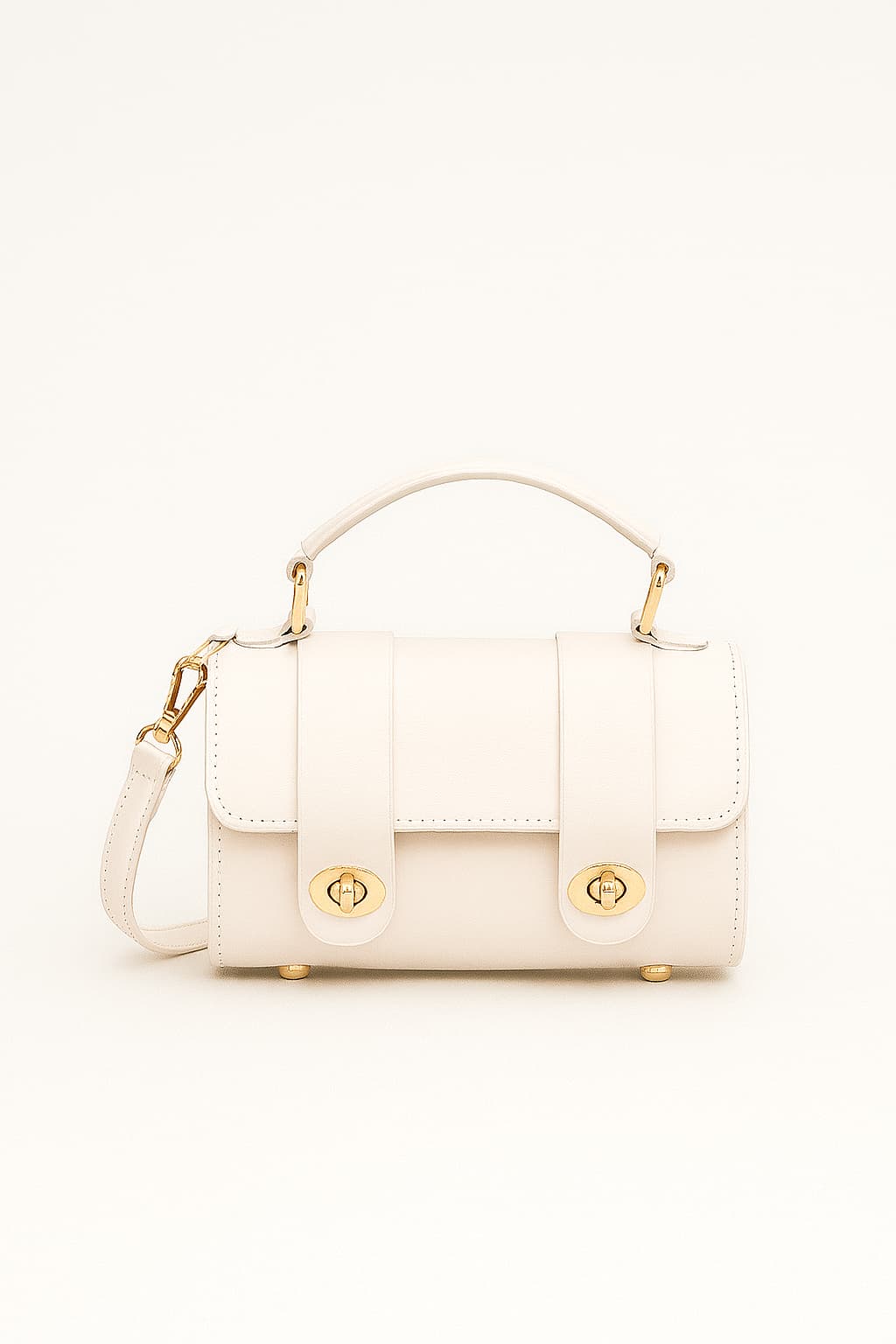 Women's Beige Gold Crossbody Mini Handbag with Adjustable Strap