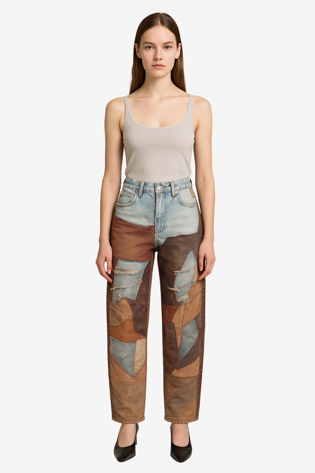 Women's Wide Leg Denim Jeans High Waisted Baggy Blue