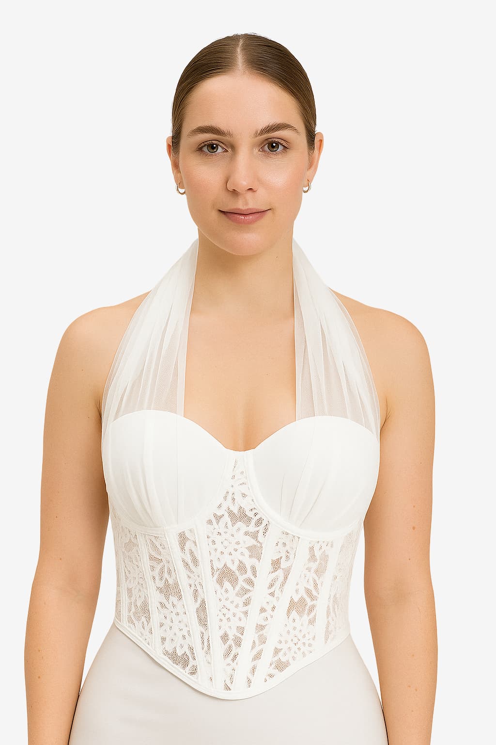 Women's White Mesh Lace Corset Cami Top