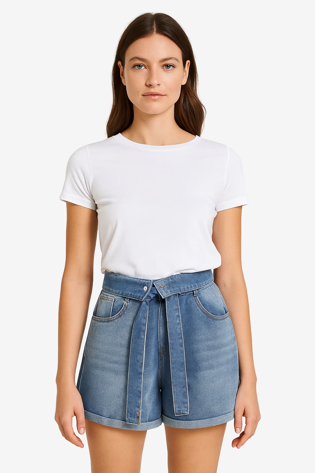 Women's High-Waisted Denim Belted Shorts
