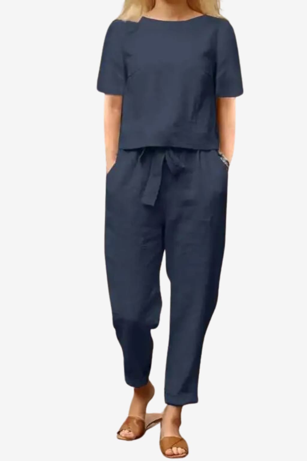 Women’s Linen Jumpsuit with Long Sleeve Wrap Top