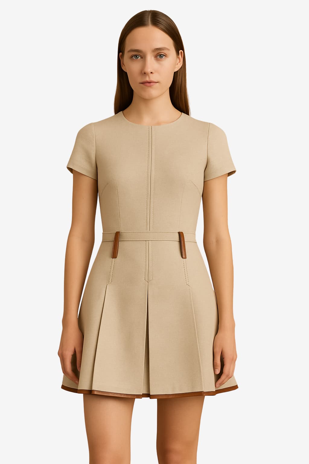 Women's Khaki Pleated Mini Skirt A-line Loose Fit