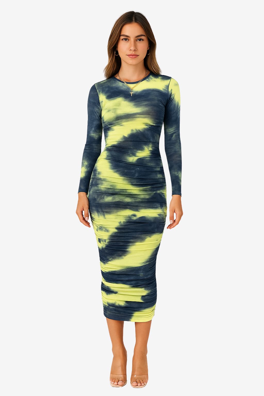 Women's Midi Ruched Long Sleeve Bodycon Dress