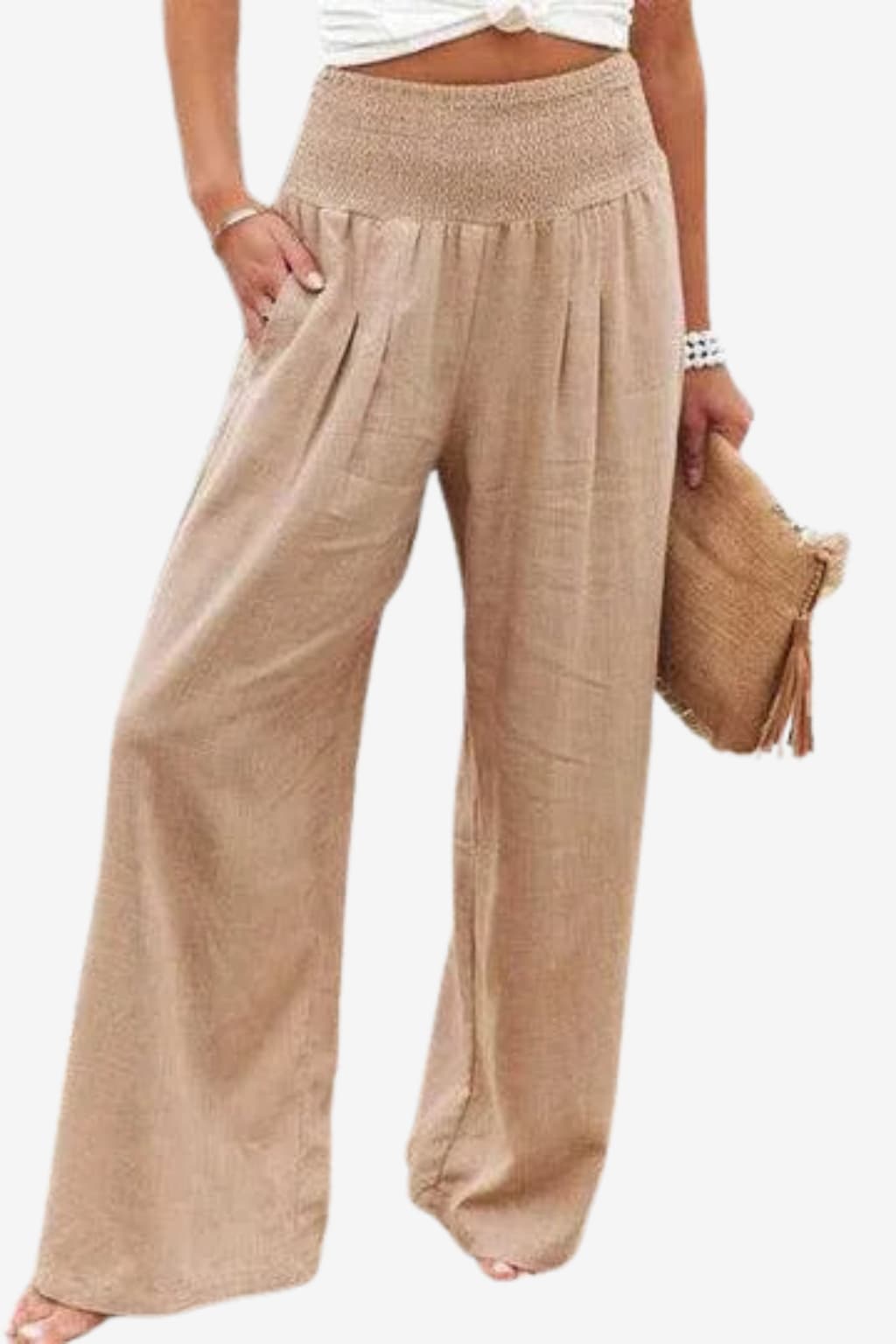 Women’s Wide-Leg Linen Trousers High Waist Elastic Fit
