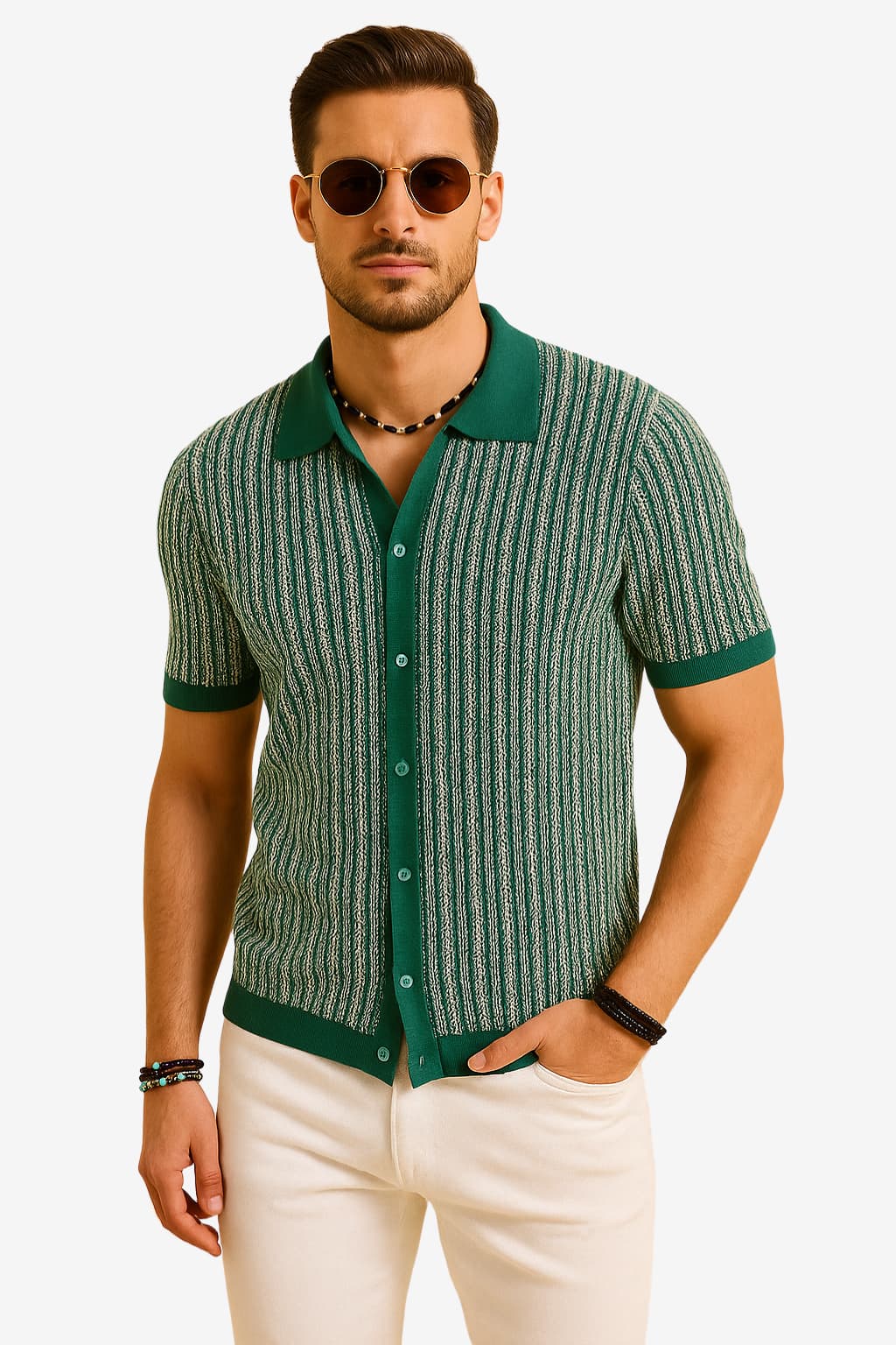 Men’s Retro Stripe Polo Shirt Slim Fit Short Sleeve Top