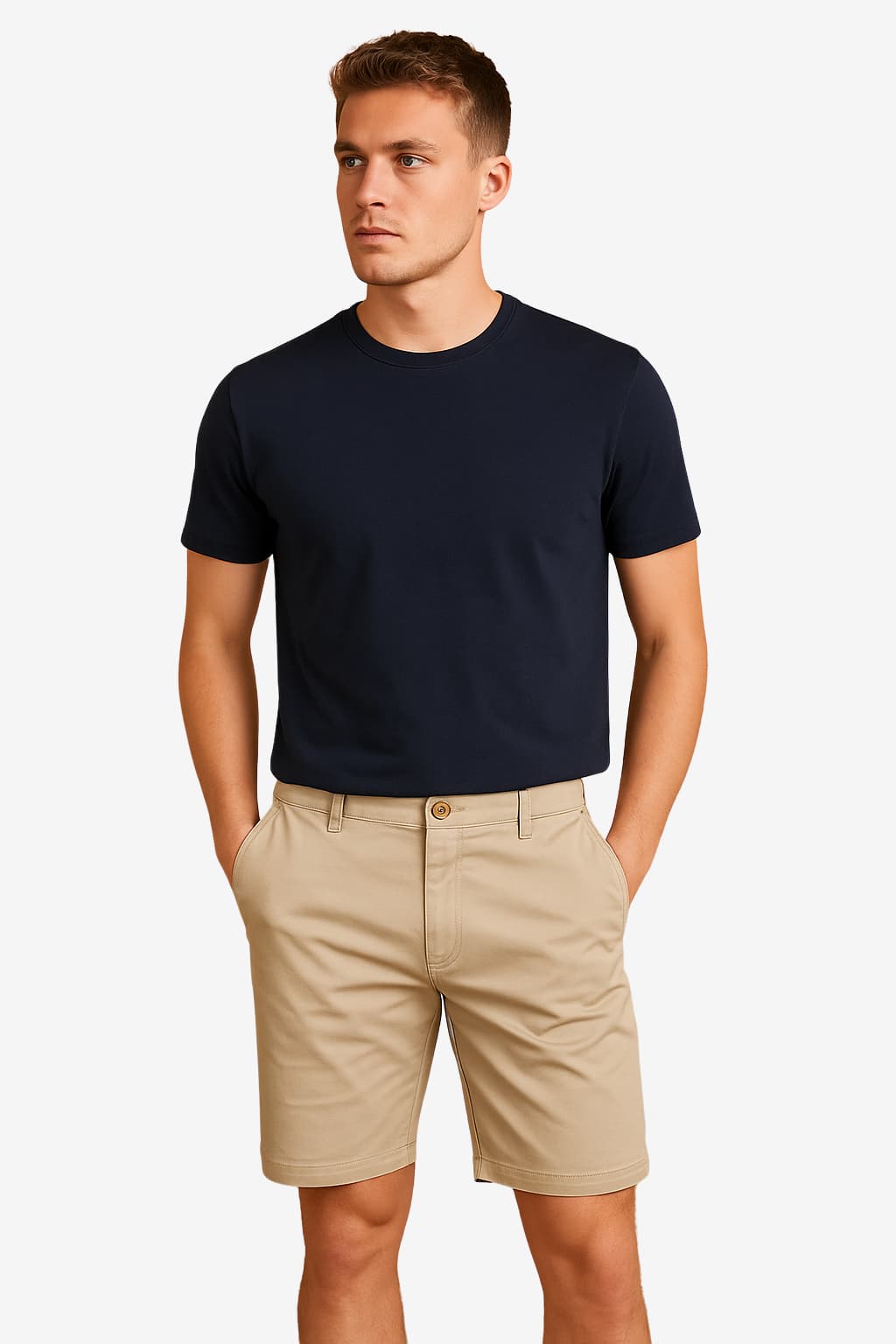 Men's Casual Summer Shorts - Lightweight Cotton Blend, Elastic Waist, Khaki