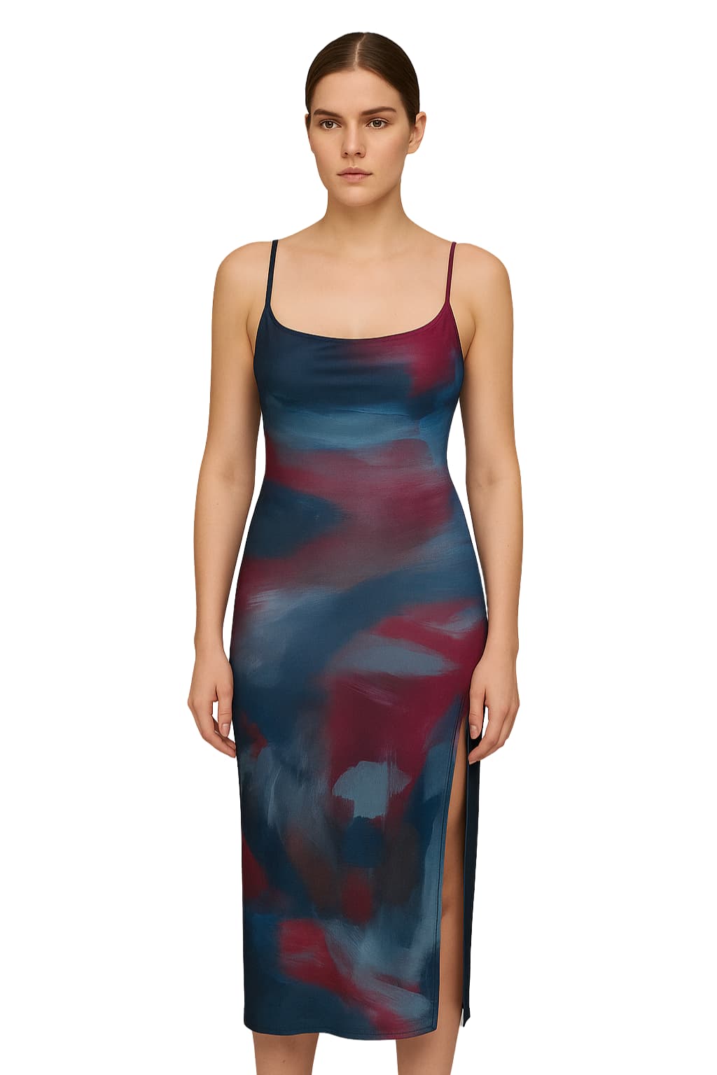 Women’s Tie Dye Slip Dress Midi Length with Side Slit