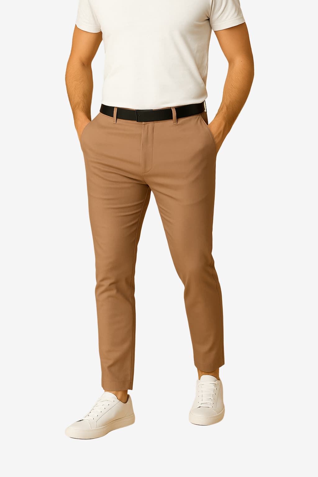 Men’s Slim Fit Cropped Chinos Stretch Tapered Trousers